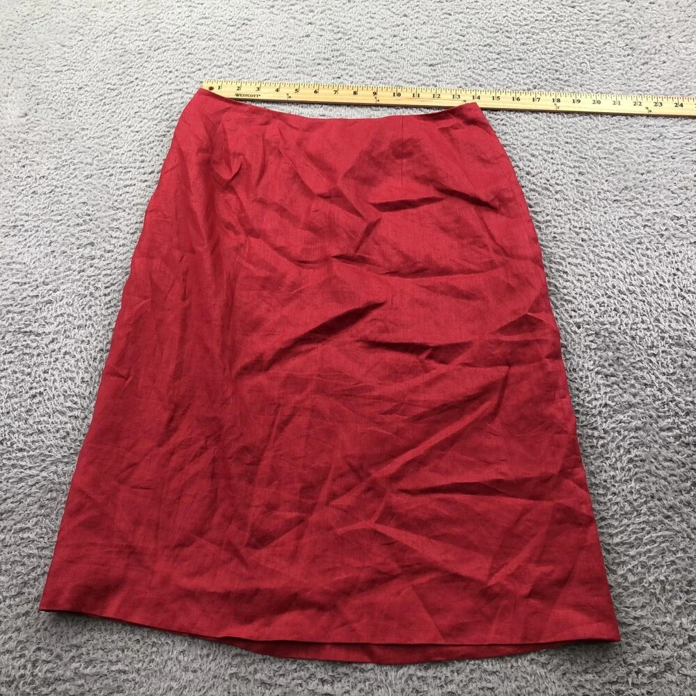 Vintage Ann Taylor Skirt Womens 6 Red Linen Embroidered A Line Knee Length Boho